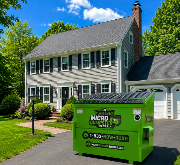 6-yard micro dumpster in driveway