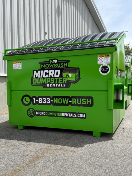 micro dumpster at commercial building for cleanup